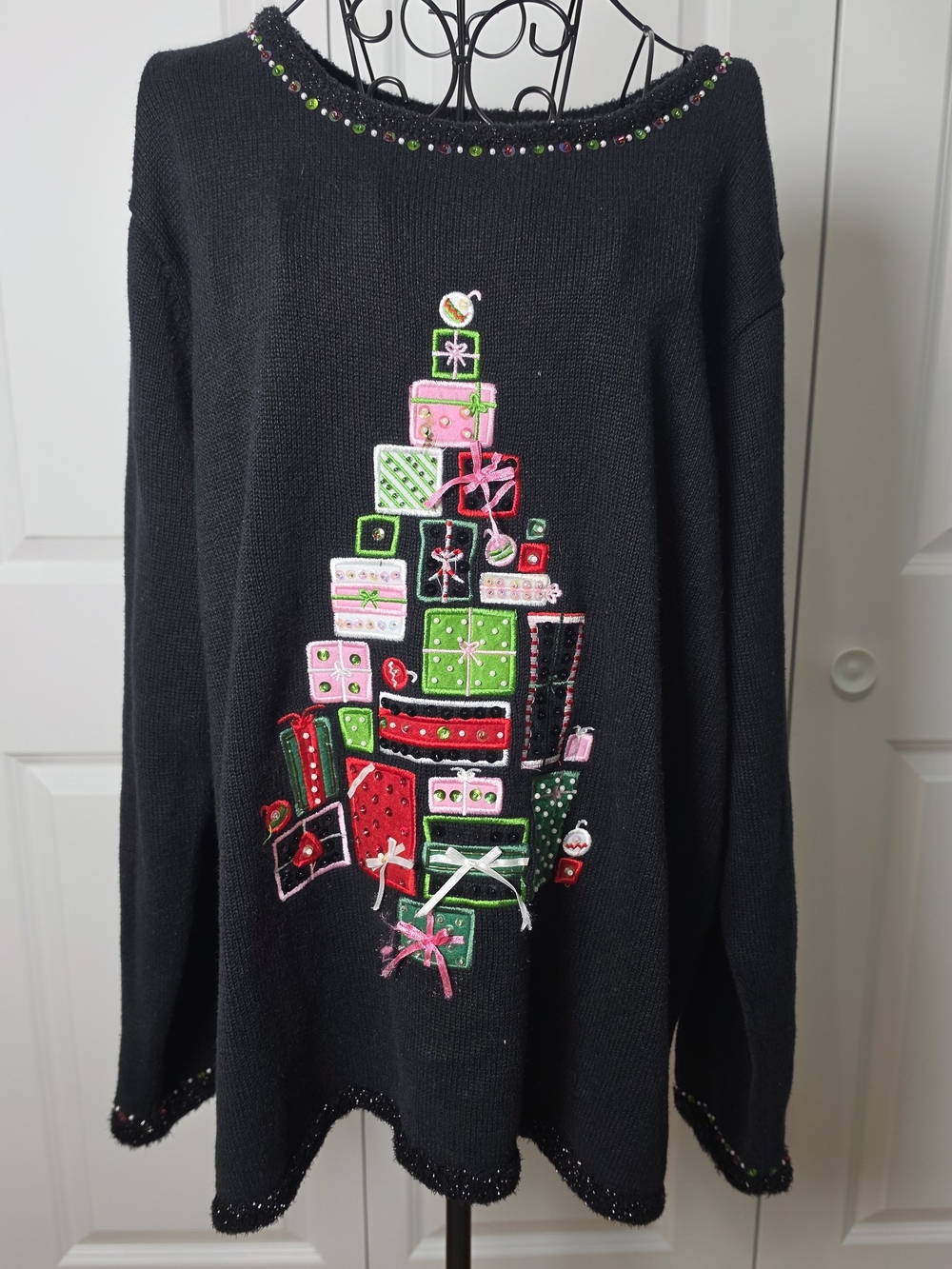 Vintage Tiara International Christmas Sweater 2X Beaded Sequin Gift Tree
